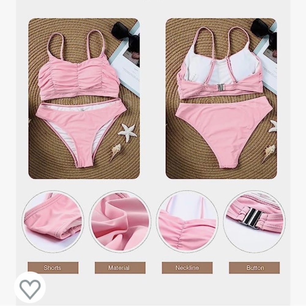 Bikini Set Adjustable Spaghetti Strap 2 Piece Swimsuit Scoop Neck Ruched Bottom
